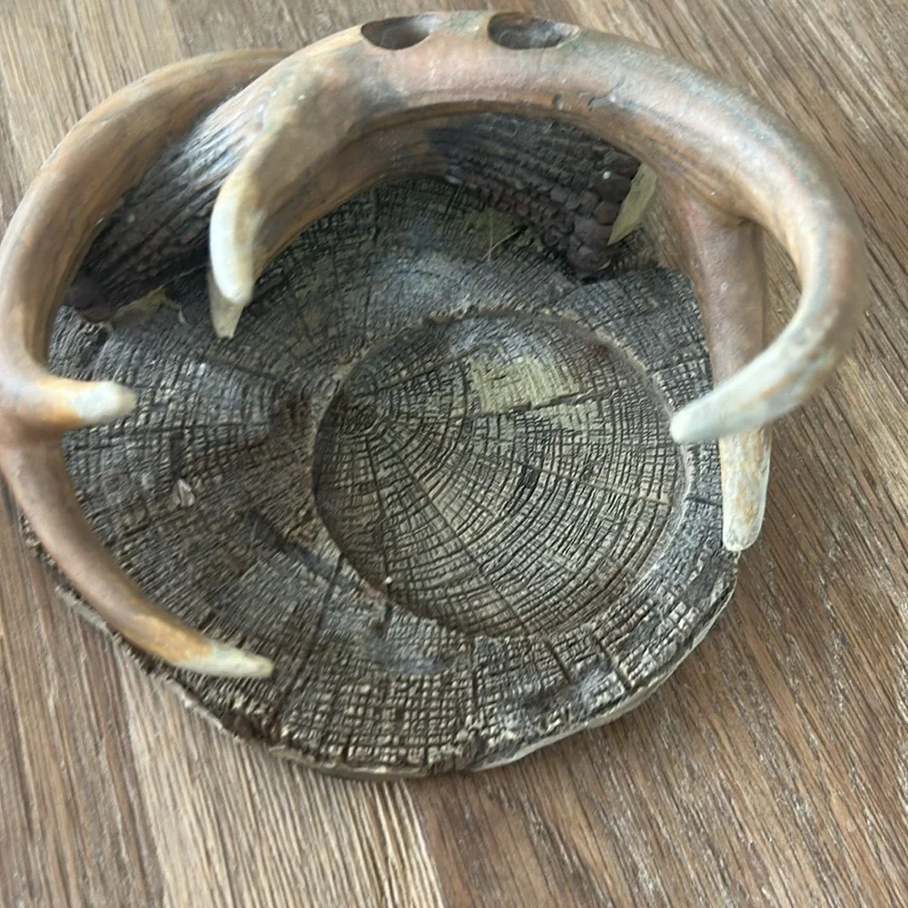 Deer antler toothbrush plate with cup holder and cup/candle holder